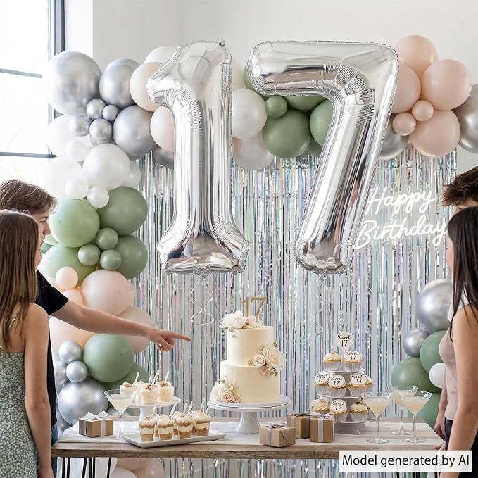 Silver Number 17 Balloon 40 Inch, Sleek Foil - Image 7