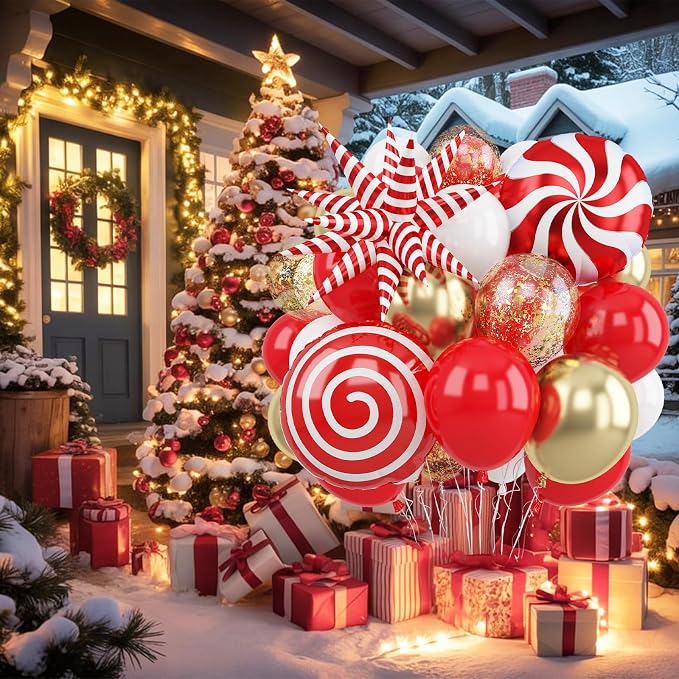 Red and Gold Christmas Balloon Set, 12 Inch Matte Red Metallic Gold Confetti - Image 9