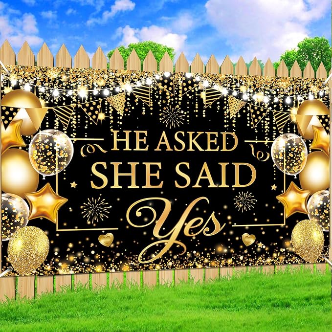 Gold Engagement Party Decorations Black Gold Engagement Banner Backdrop He - Image 7