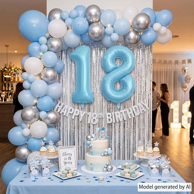 Pearlescent Blue Number 18 Balloon 40 Inch, Giant Eighteen Birthday Balloons - Image 7