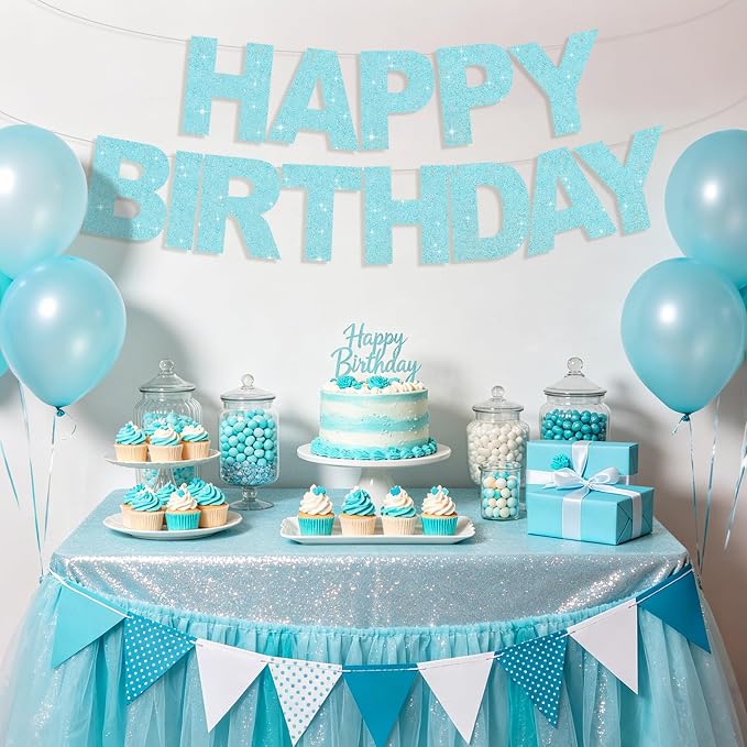 BEISHIDA Pre-Strung Light Blue Happy Birthday Banner Party Sign Decoration | - Image 6