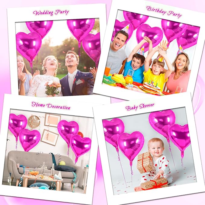 12 Pcs Rosered Heart Balloons, 18 Inch Heart Foil Balloons Love Balloon - Image 7