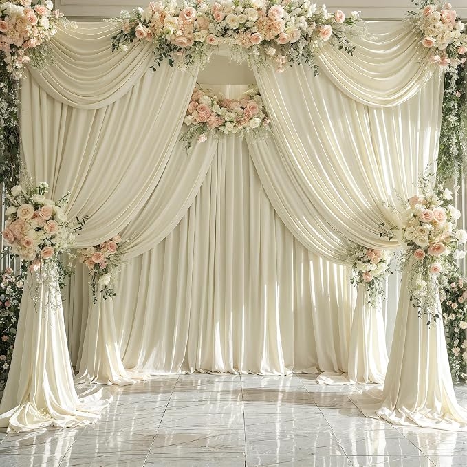 6 Panels Backdrop Curtains for Wedding Party Wrinkle Free Beige Backdrops - Image 9