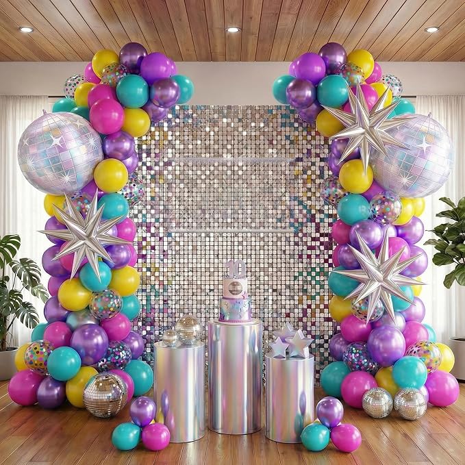 Pink Blue Purple Balloons, Iridescent Disco Ball Foil Balloons, 12 Inch Hot - Image 7