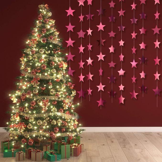 Patelai 130 ft Star Garland Banner Decor, Rose Pink - Image 6