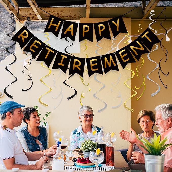 Retirement Party Decorations for Men Women Black Gold Happy Retirement Banner - Image 6