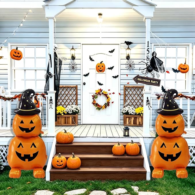 2Pcs Halloween Foil Balloons Standing Witch Stacked Pumpkin Balloons | Standing - Image 7