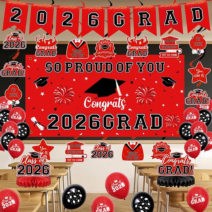 59Pcs Graduation Decorations 2026 Backdrop Balloons Banner Centerpiece Hanging - Image 6