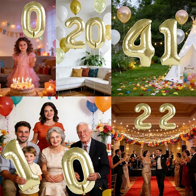 40 Inch Number 41 Balloons for 41st Birthday Party Decorations, 0-100 Champagne - Image 7