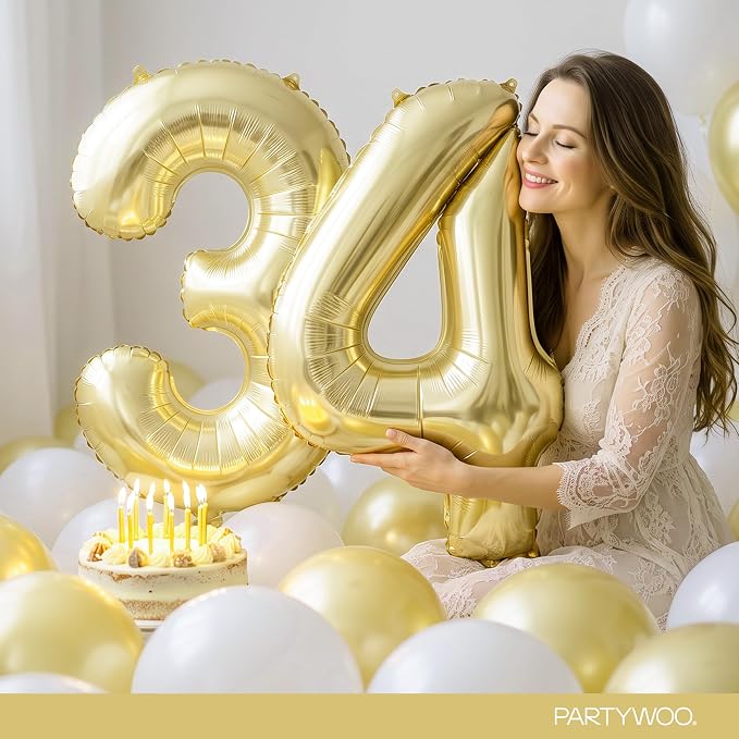 PartyWoo Number Balloons 40 Inch Gold Number 30 Kit 33pcs - Image 8