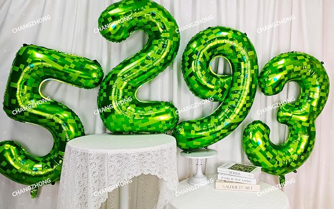 40 inch giant Green pixel miner game number 1 balloon | Large mining theme foil - Image 6