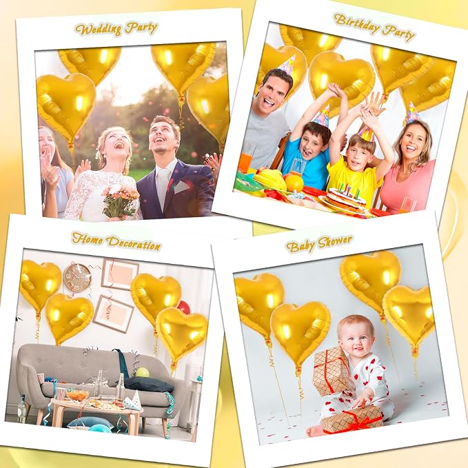 12 Pcs Gold Heart Balloons, 18 Inch Heart Foil Balloons Love Balloon Valentine - Image 7