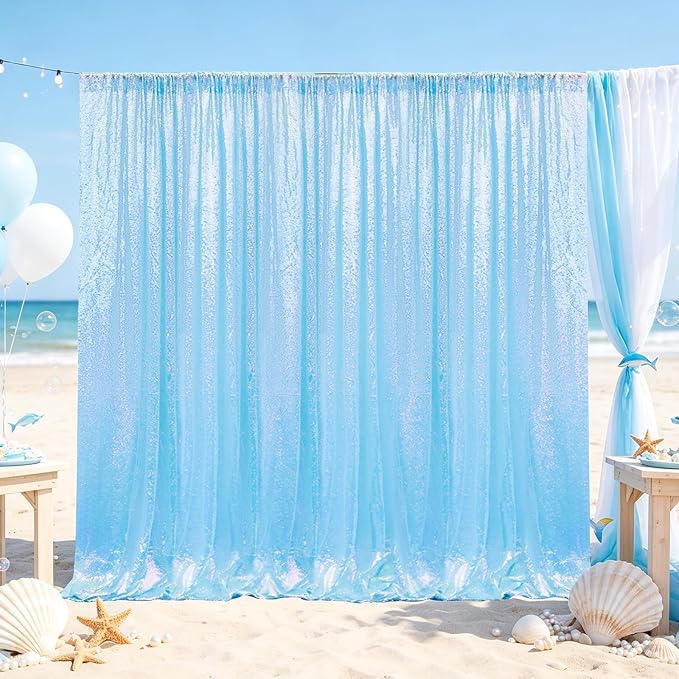 Hahuho Mermaid Blue Sequin Backdrop Curtain, Banquet Decoration(1 Panels - Image 8