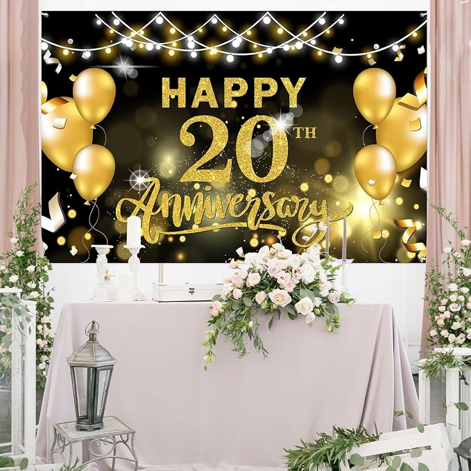 WeBenison Happy 20th Anniversary Backdrop 20th Wedding Anniversary Photography - Image 7