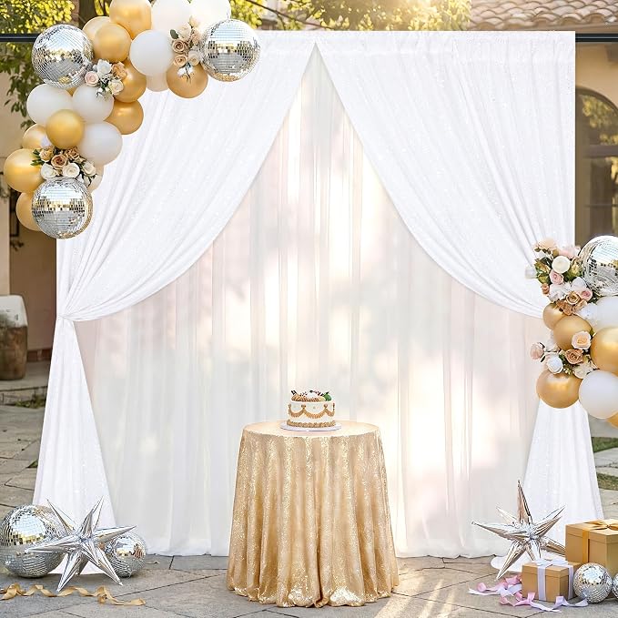 White Sequin Backdrop Curtains-2 Panels 2FTx8FT White Backdrop - Image 9