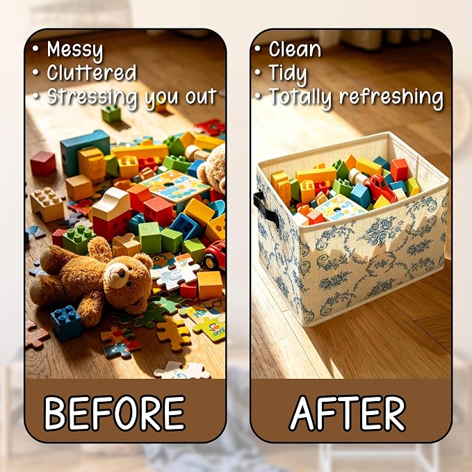 Blue Floral Foldable Storage Bins Box - Image 6