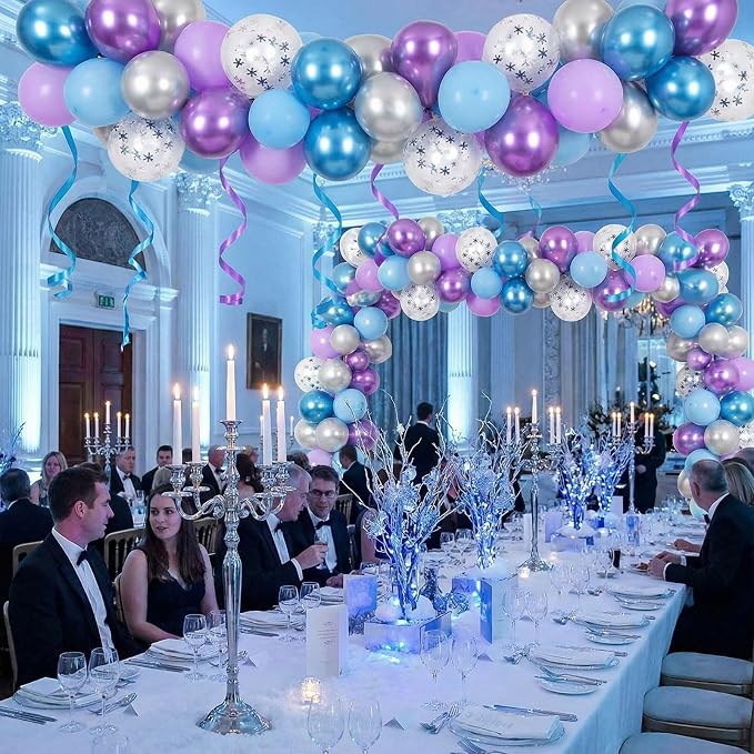 Civaner 48 Pcs Snowflake Balloons Bulk 12 Inches Pastel Blue Metallic Purple - Image 6