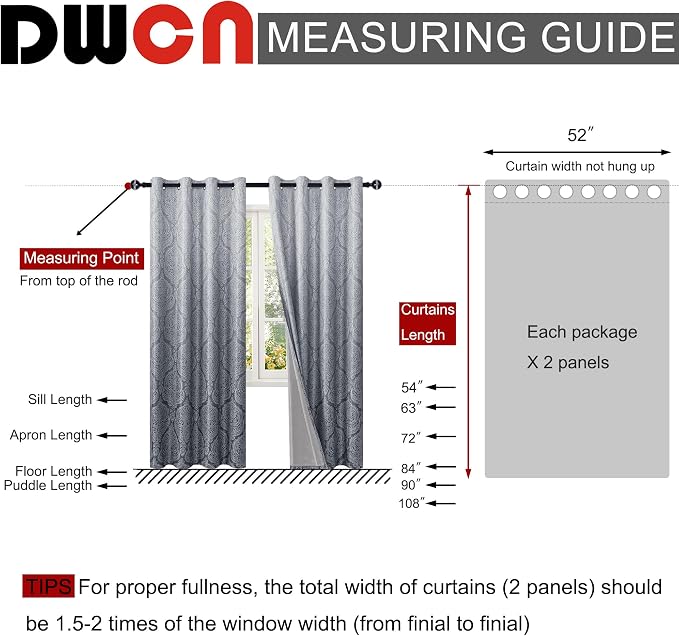 DWCN Grey 100% Blackout Curtains - Image 8
