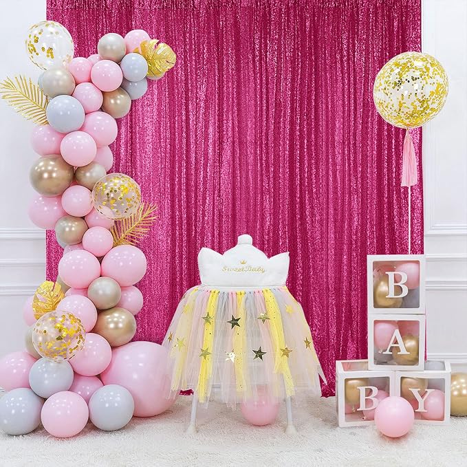 Hahuho Fuchsia Sequin Backdrop Curtain, Party Decoration(2 Panels, 2FT x 8FT - Image 8