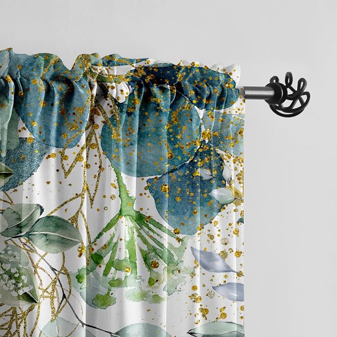 Gold Green Curtains for Living Room Blue Green Eucalyptus Leaves Light - Image 7
