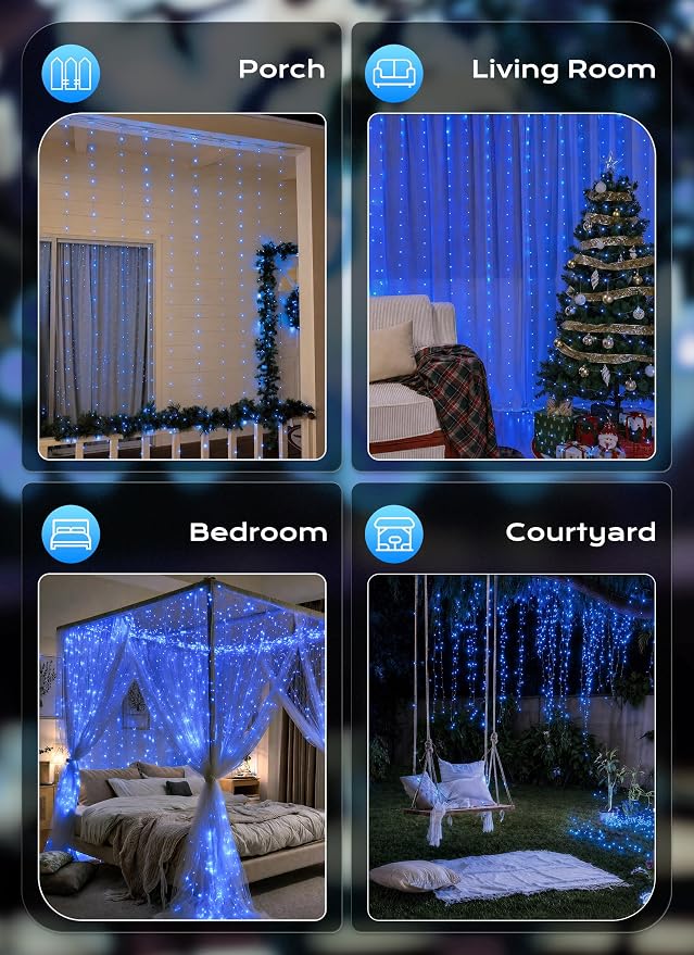 Brightown 300 LED Blue Fairy Curtain Lights, 9.8ft x 9.8ft String Lights | USB - Image 8