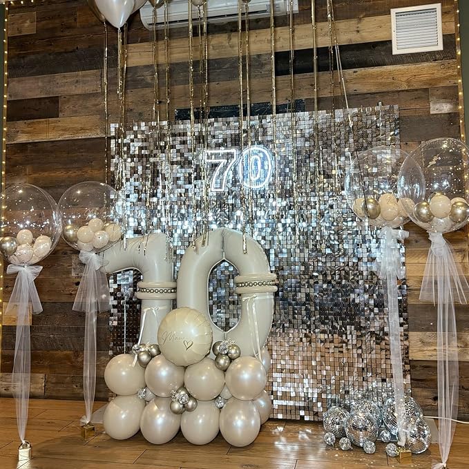 40 Inch Large Cream Numbers Balloons 0-9, Self Inflating White Sand Foil Number - Image 7