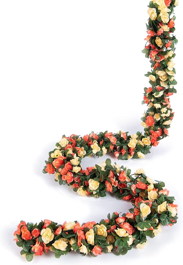 Artificial Flower Garland 8pcs 8.2ft Rose Vine Decor, Champagne Flower | - Image 9