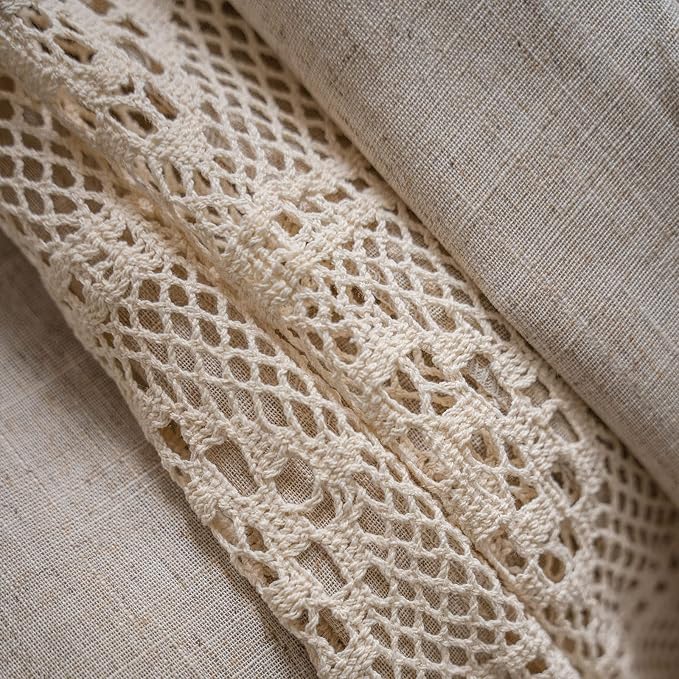 ENJOYBRIDAL Beige Curtains Crochet Lace Patchwork Drapes Curtains 96 Inch - Image 8