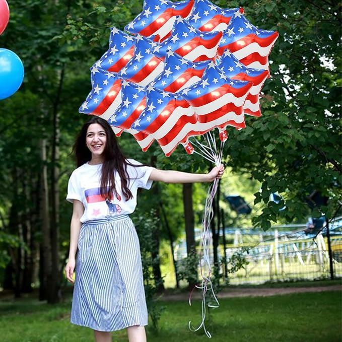 12 Pcs 4th of July Balloons American Flag Star Balloons Red White and Blue Foil - Image 7