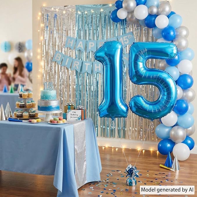 Light Blue Number 15 Balloon 40 Inch, Foil Numeral - Image 7