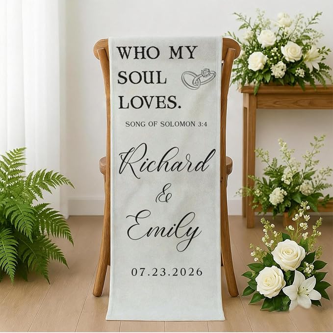 Custom Wedding Quote Cotton Linen Wall Tapestry, Personalized Couple Names - Image 7