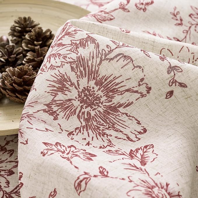 jinchan Red Floral Linen Curtains Lined 84 Inch Farmhouse Back Tab 2 Panels | - Image 9