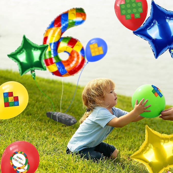 40 Inch Building Block Number Balloon, Colorful Number Block Foil Balloons - Image 7