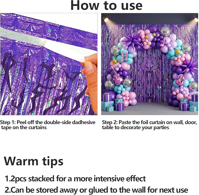 2 Packs Purple Foil Fringe Curtain, Baby Shower, Graduation, Bachelorette - Image 7