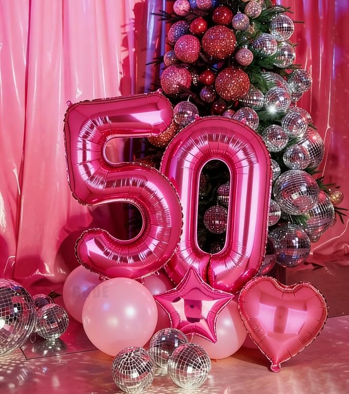 40 Inch Number Balloon Hot Pink 50 Set Pink Theme 50th Birthday Decor 10Pcs | - Image 6