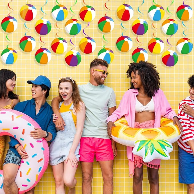 60pcs Beach Ball Party Foil Swirl Decorations Summer Pool Ball Ceiling Hanging - Image 7