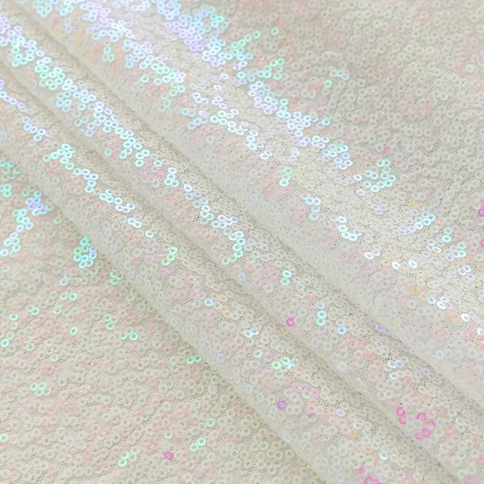Sugargirl White Iridescent Sequin Backdrop Curtain 8FTx8FT Glitter White - Image 9