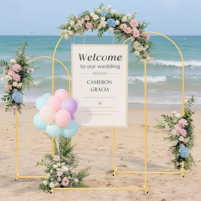 Toodour Arch Backdrop Stand 7.2FT, 6FT Set of 3 Gold Metal Wedding Balloon Arch - Image 9