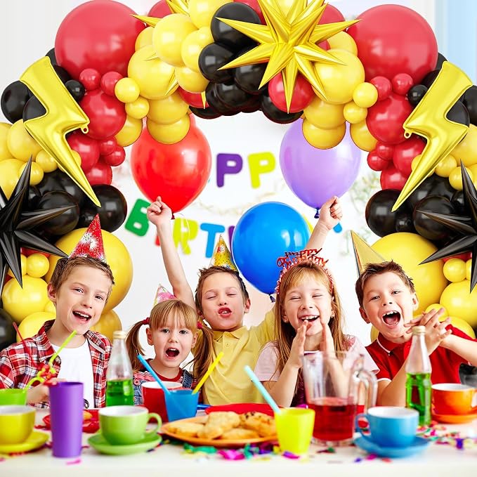 Red Black Yellow Balloons Arch Garland Kit, Cartoon Birthday Party Balloons - Image 7