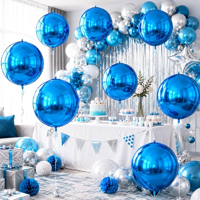 10Pcs Blue Round Foil Balloons, Metallic Light Blue Foil Baloon - Image 8