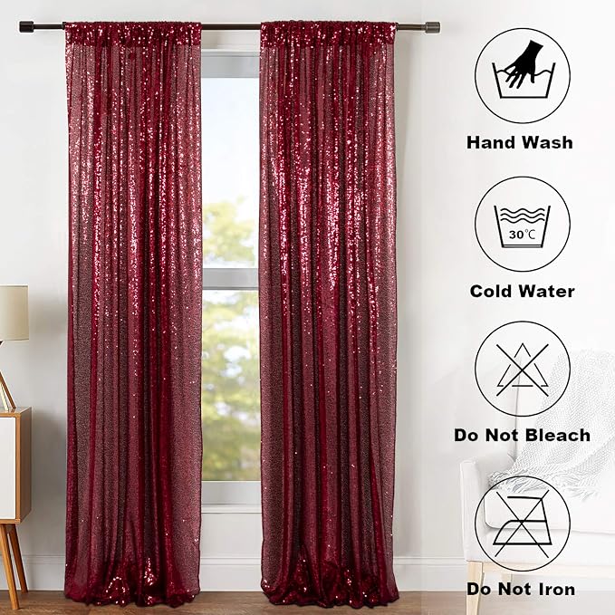 ShinyBeauty Sequin Curtains 2 Panels Burgundy 2FTx8FT Sequin Photo Backdrop - Image 7