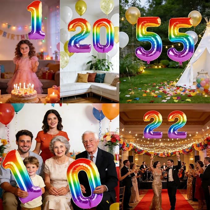 40 Inch Number 55 Balloons for 55th Birthday Party Decorations, 0-100 Rainbow - Image 7