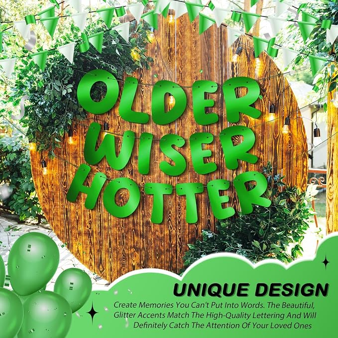 Fulmoon Set of 3 Pre Strung Older Wiser Hotter Glitter Banner Funny Birthday - Image 7