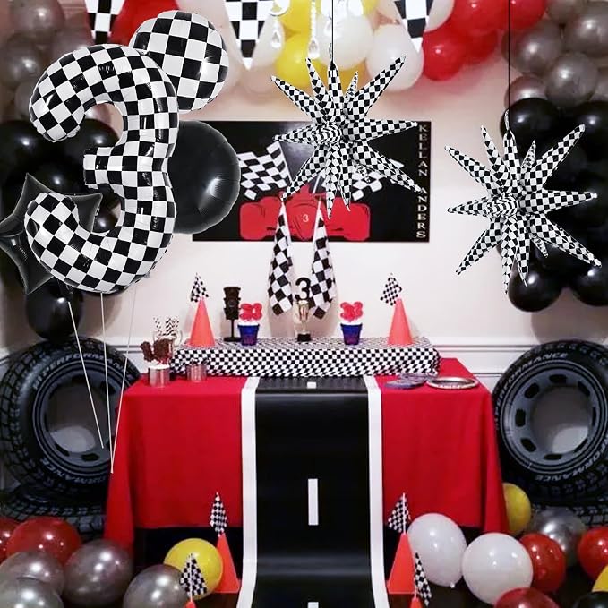 TONIFUL 3rd Birthday Balloons Kit 40 Inch Checkered Number 3 Foil Balloon | - Image 6