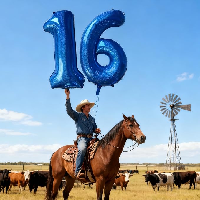 Jonhamwelbor 40 Inch Laser Blue 16 Balloon Numbers Foil Mylar Giant Balloon - Image 6