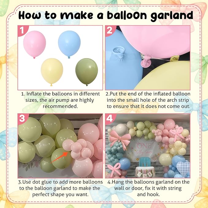 Goose Balloon Arch Kit Pastel Pink Blue Sage Green Balloons Garland Bow Gingham - Image 8
