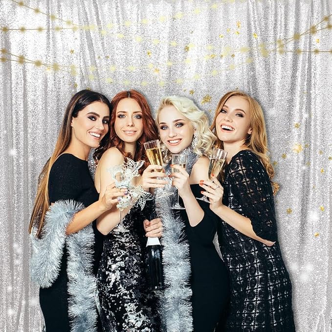 PartyDelight Silver Sequin Backdrop 6x6ft Sparkly Photo Curtain | 4 Inch Rod - Image 9