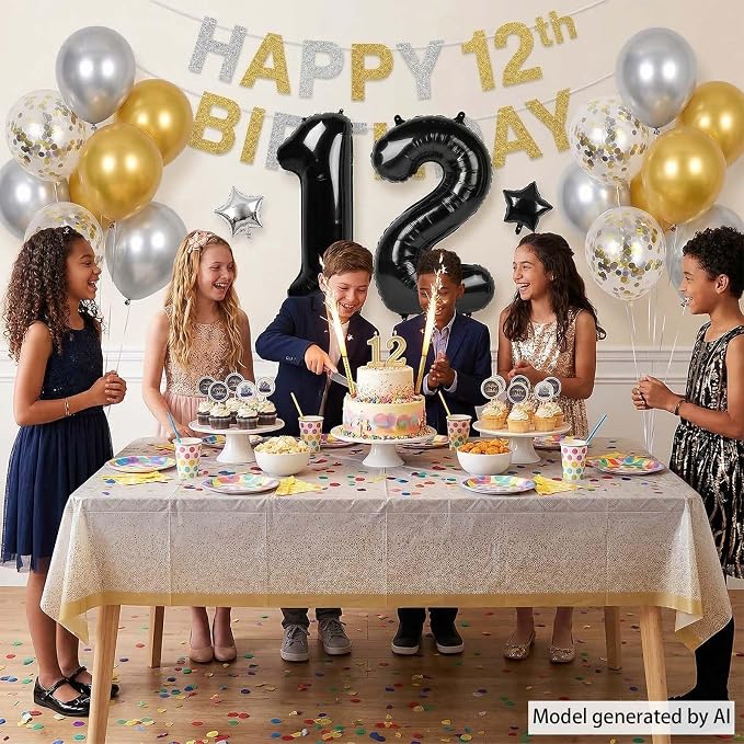Black Number 12 Balloon 40 Inch, Foil Numeral - Image 7