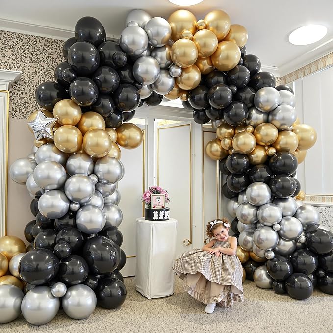 412Pcs Black Gold Silver Balloons Garland Arch Kit, 18 12 10 5 Inch Different - Image 7