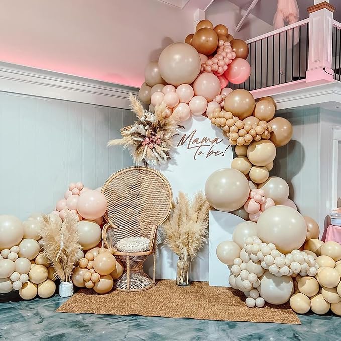 Boho Blush Pink Brown Balloons, 12-Inch Retro Blush Brown Beige Latex Balloons - Image 7